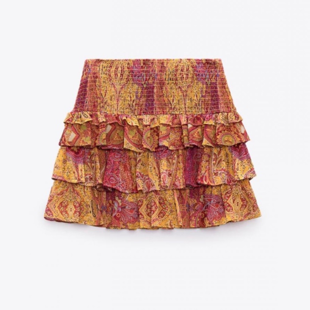 Zara 2965/204/330 Frilled Ruffle Printed Beach Mini Skirt - S